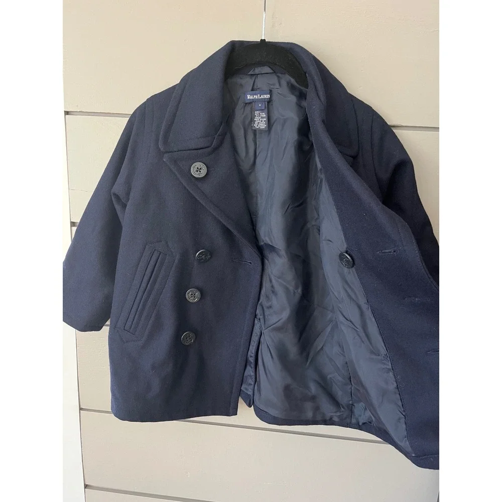 Ralph Lauren Kids Navy Wool Blend Double‎ Breasted Peacoat Size 4